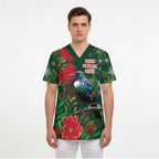 Tui Meri Kirihimete Personalised Scrub Top Pohutukawa Flowers Green Motif - Aussie Hoodie
