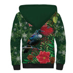 Tui Meri Kirihimete Personalised Sherpa Hoodie Pohutukawa Flowers Green Motif - Aussie Hoodie