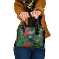 Tui Meri Kirihimete Personalised Shoulder Handbag Pohutukawa Flowers Green Motif - Aussie Hoodie