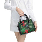 Tui Meri Kirihimete Personalised Shoulder Handbag Pohutukawa Flowers Green Motif - Aussie Hoodie