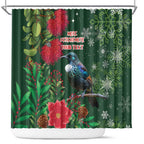 Tui Meri Kirihimete Personalised Shower Curtain Pohutukawa Flowers Green Motif - Aussie Hoodie