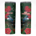 Tui Meri Kirihimete Personalised Skinny Tumbler Pohutukawa Flowers Green Motif - Aussie Hoodie