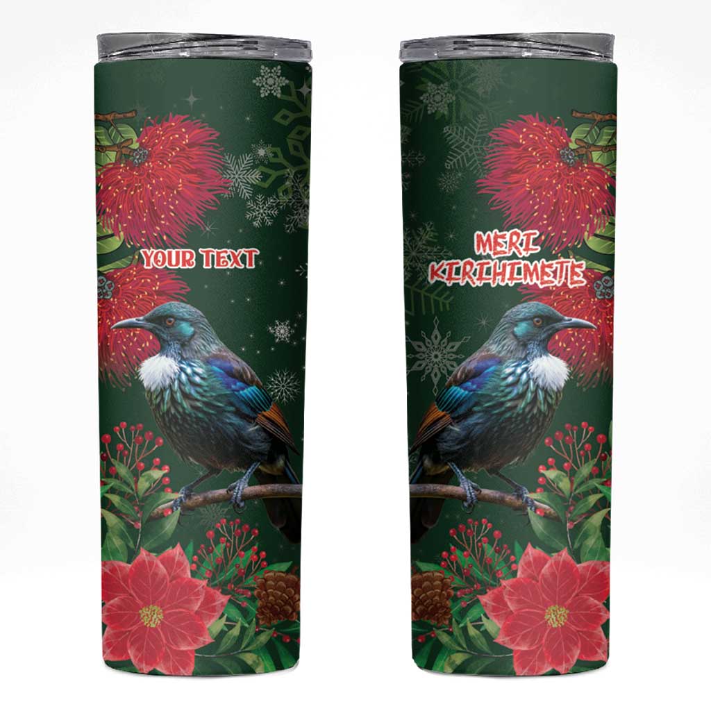 Tui Meri Kirihimete Personalised Skinny Tumbler Pohutukawa Flowers Green Motif - Aussie Hoodie