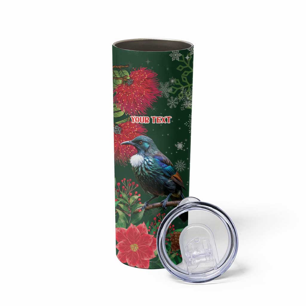 Tui Meri Kirihimete Personalised Skinny Tumbler Pohutukawa Flowers Green Motif - Aussie Hoodie