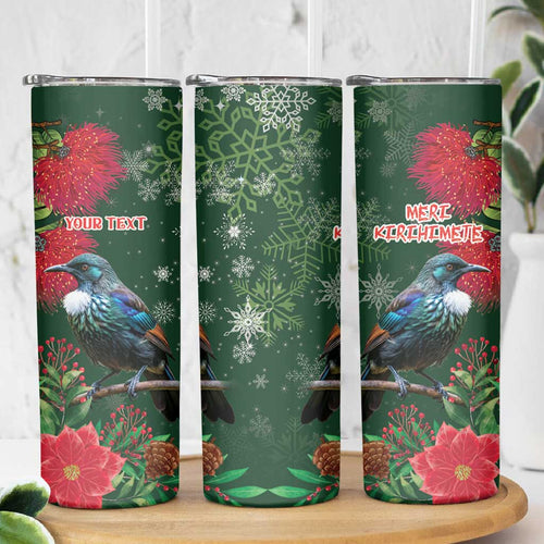 Tui Meri Kirihimete Personalised Skinny Tumbler Pohutukawa Flowers Green Motif - Aussie Hoodie