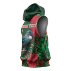 Tui Meri Kirihimete Personalised Sleeveless Hoodie Pohutukawa Flowers Green Motif - Aussie Hoodie