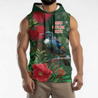 Tui Meri Kirihimete Personalised Sleeveless Hoodie Pohutukawa Flowers Green Motif - Aussie Hoodie