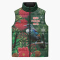 Tui Meri Kirihimete Personalised Sleeveless Puffer Jacket Pohutukawa Flowers Green Motif - Aussie Hoodie