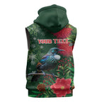 Tui Meri Kirihimete Personalised Sleeveless Zip Hoodie Pohutukawa Flowers Green Motif LT9