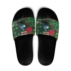 Tui Meri Kirihimete Personalised Slide Sandals Pohutukawa Flowers Green Motif - Aussie Hoodie