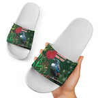 Tui Meri Kirihimete Personalised Slide Sandals Pohutukawa Flowers Green Motif - Aussie Hoodie