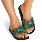 Tui Meri Kirihimete Personalised Slide Sandals Pohutukawa Flowers Green Motif - Aussie Hoodie