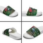 Tui Meri Kirihimete Personalised Slide Sandals Pohutukawa Flowers Green Motif - Aussie Hoodie
