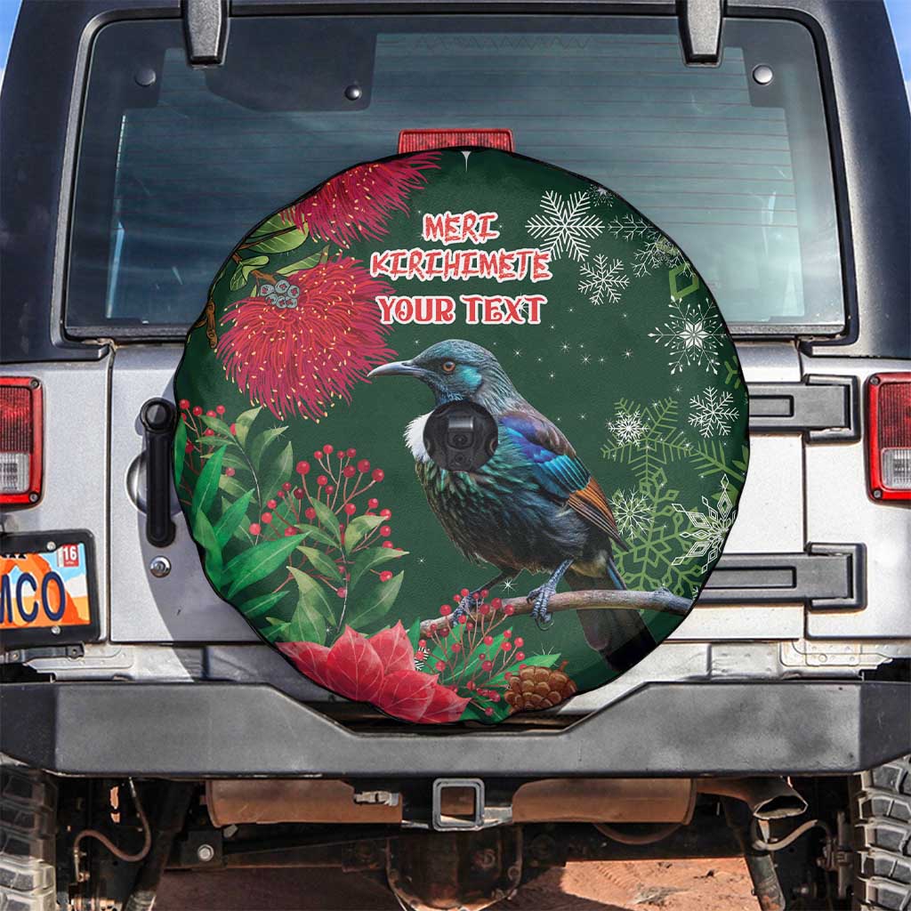 Tui Meri Kirihimete Personalised Spare Tire Cover Pohutukawa Flowers Green Motif - Aussie Hoodie