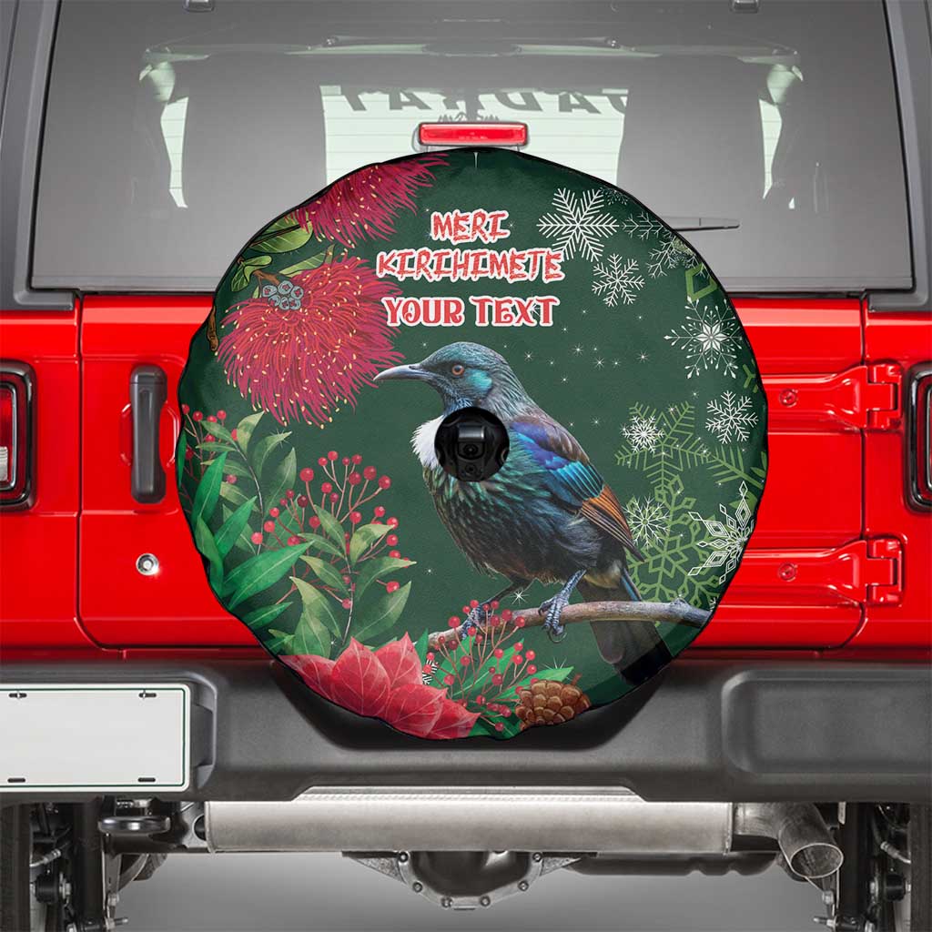 Tui Meri Kirihimete Personalised Spare Tire Cover Pohutukawa Flowers Green Motif - Aussie Hoodie