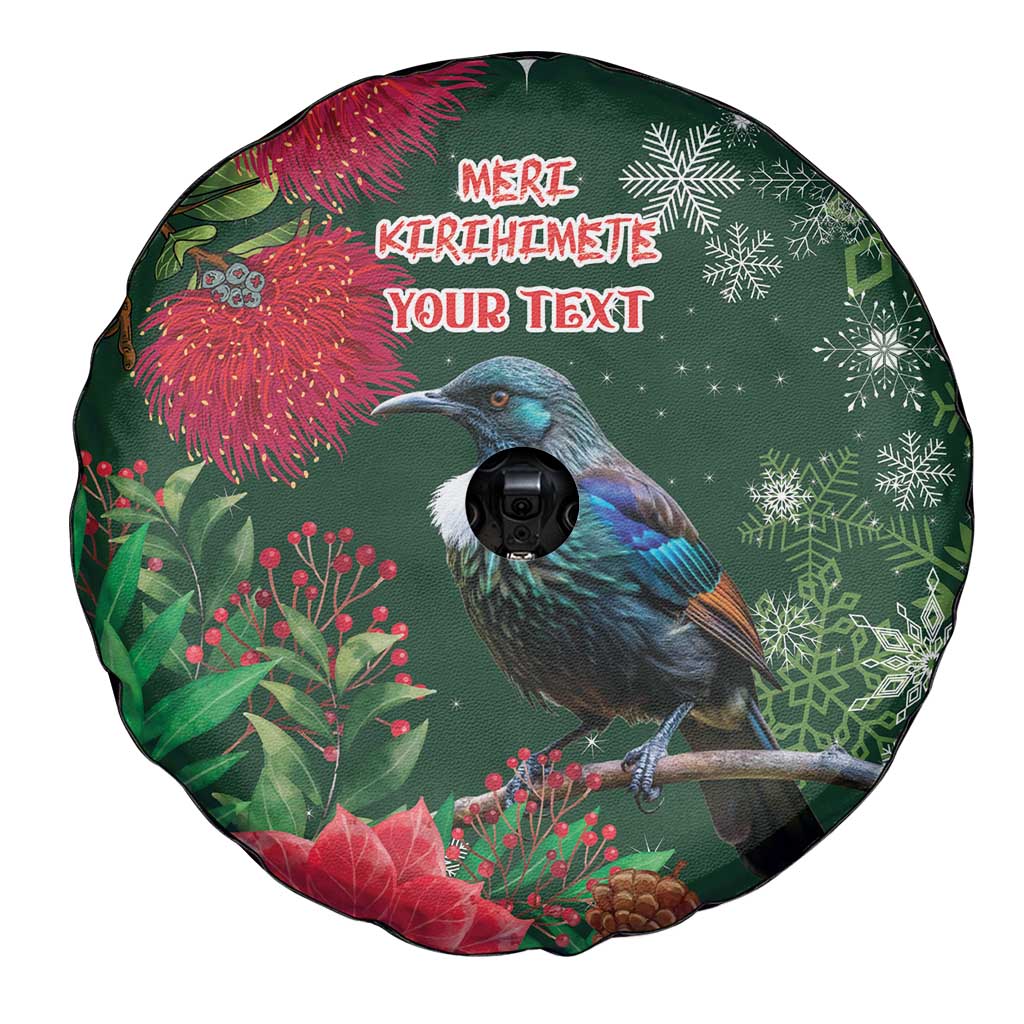 Tui Meri Kirihimete Personalised Spare Tire Cover Pohutukawa Flowers Green Motif - Aussie Hoodie