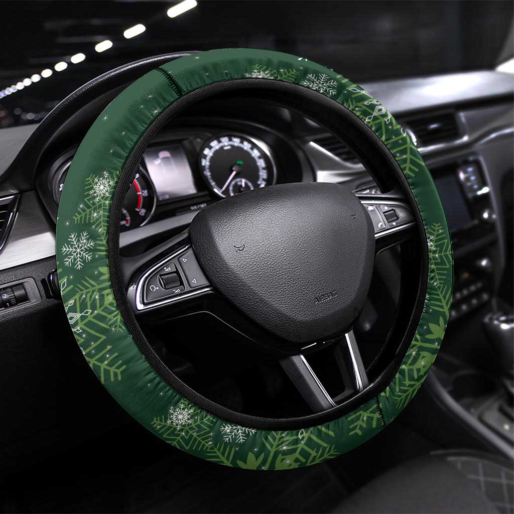 Tui Meri Kirihimete Steering Wheel Cover Pohutukawa Flowers Green Motif - Aussie Hoodie