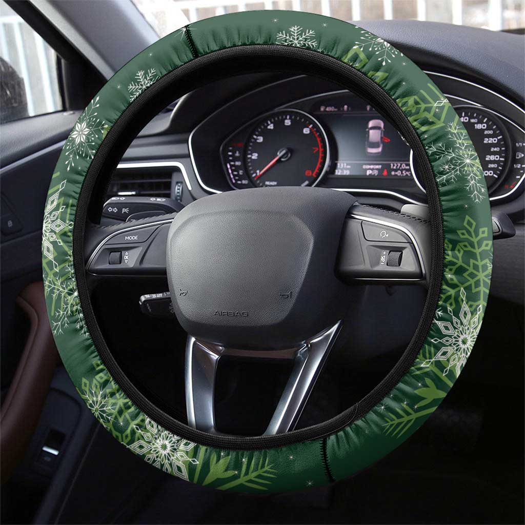 Tui Meri Kirihimete Steering Wheel Cover Pohutukawa Flowers Green Motif - Aussie Hoodie