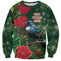 Tui Meri Kirihimete Personalised Sweatshirt Pohutukawa Flowers Green Motif - Aussie Hoodie