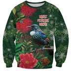 Tui Meri Kirihimete Personalised Sweatshirt Pohutukawa Flowers Green Motif - Aussie Hoodie