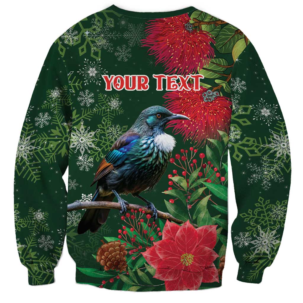 Tui Meri Kirihimete Personalised Sweatshirt Pohutukawa Flowers Green Motif - Aussie Hoodie
