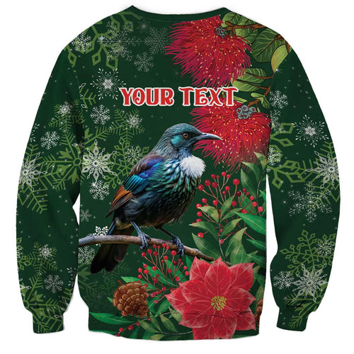 Tui Meri Kirihimete Personalised Sweatshirt Pohutukawa Flowers Green Motif - Aussie Hoodie