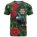 Tui Meri Kirihimete Personalised T Shirt Pohutukawa Flowers Green Motif - Aussie Hoodie