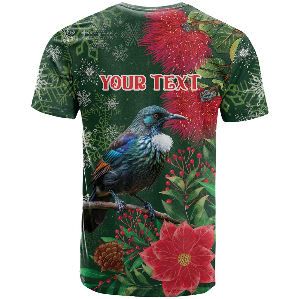Tui Meri Kirihimete Personalised T Shirt Pohutukawa Flowers Green Motif - Aussie Hoodie