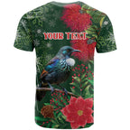 Tui Meri Kirihimete Personalised T Shirt Pohutukawa Flowers Green Motif - Aussie Hoodie
