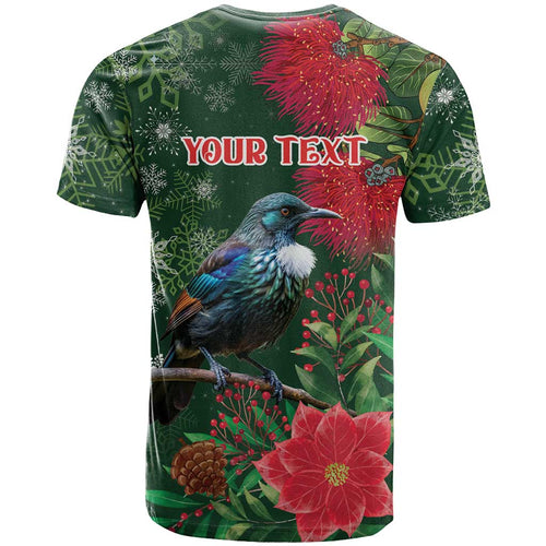 Tui Meri Kirihimete Personalised T Shirt Pohutukawa Flowers Green Motif - Aussie Hoodie
