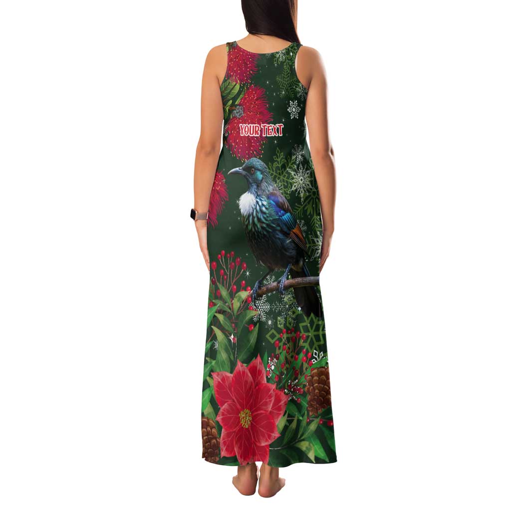 Tui Meri Kirihimete Personalised Tank Maxi Dress Pohutukawa Flowers Green Motif - Aussie Hoodie