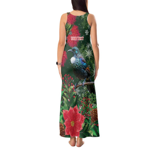 Tui Meri Kirihimete Personalised Tank Maxi Dress Pohutukawa Flowers Green Motif - Aussie Hoodie