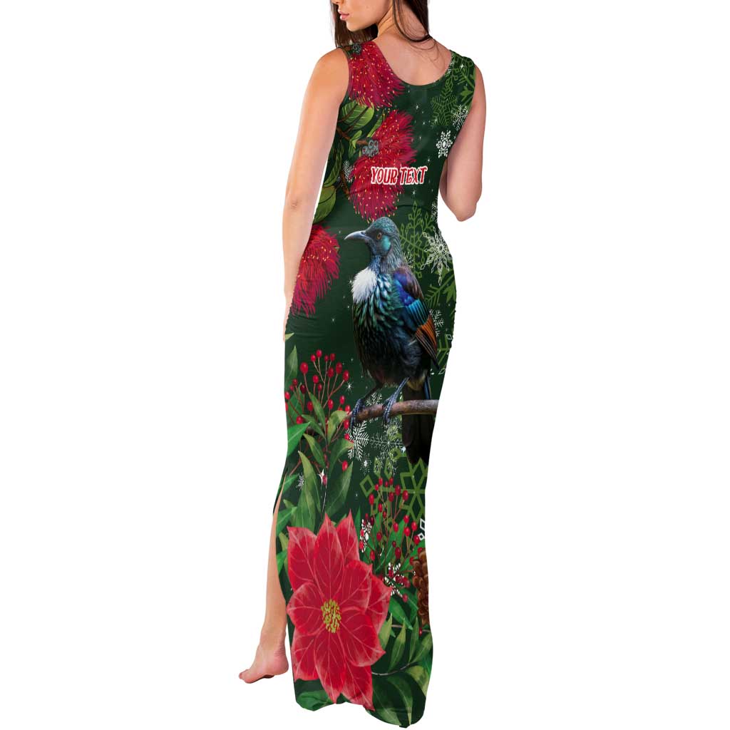 Tui Meri Kirihimete Personalised Tank Maxi Dress Pohutukawa Flowers Green Motif - Aussie Hoodie