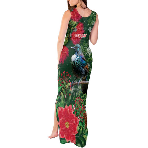 Tui Meri Kirihimete Personalised Tank Maxi Dress Pohutukawa Flowers Green Motif - Aussie Hoodie