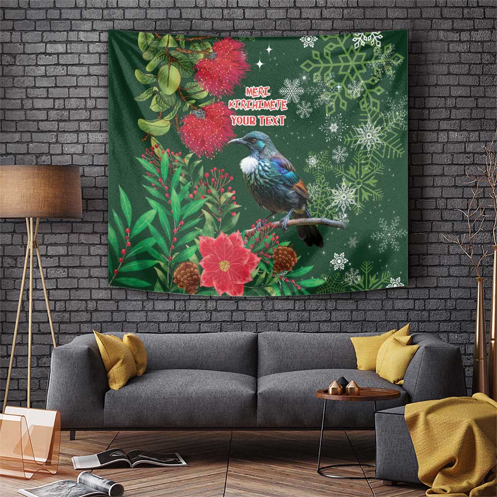 Tui Meri Kirihimete Personalised Tapestry Pohutukawa Flowers Green Motif - Aussie Hoodie