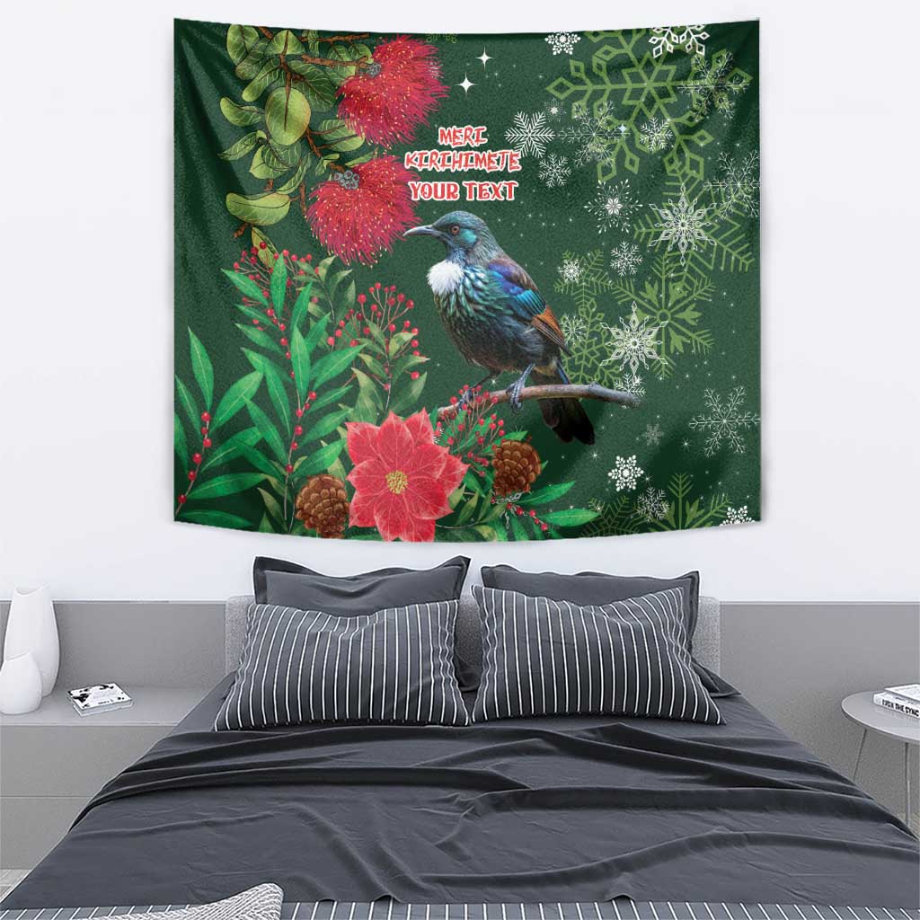 Tui Meri Kirihimete Personalised Tapestry Pohutukawa Flowers Green Motif - Aussie Hoodie