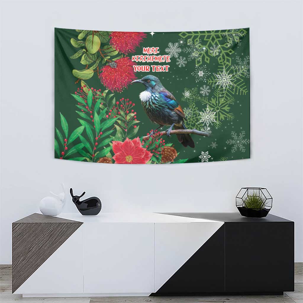 Tui Meri Kirihimete Personalised Tapestry Pohutukawa Flowers Green Motif - Aussie Hoodie