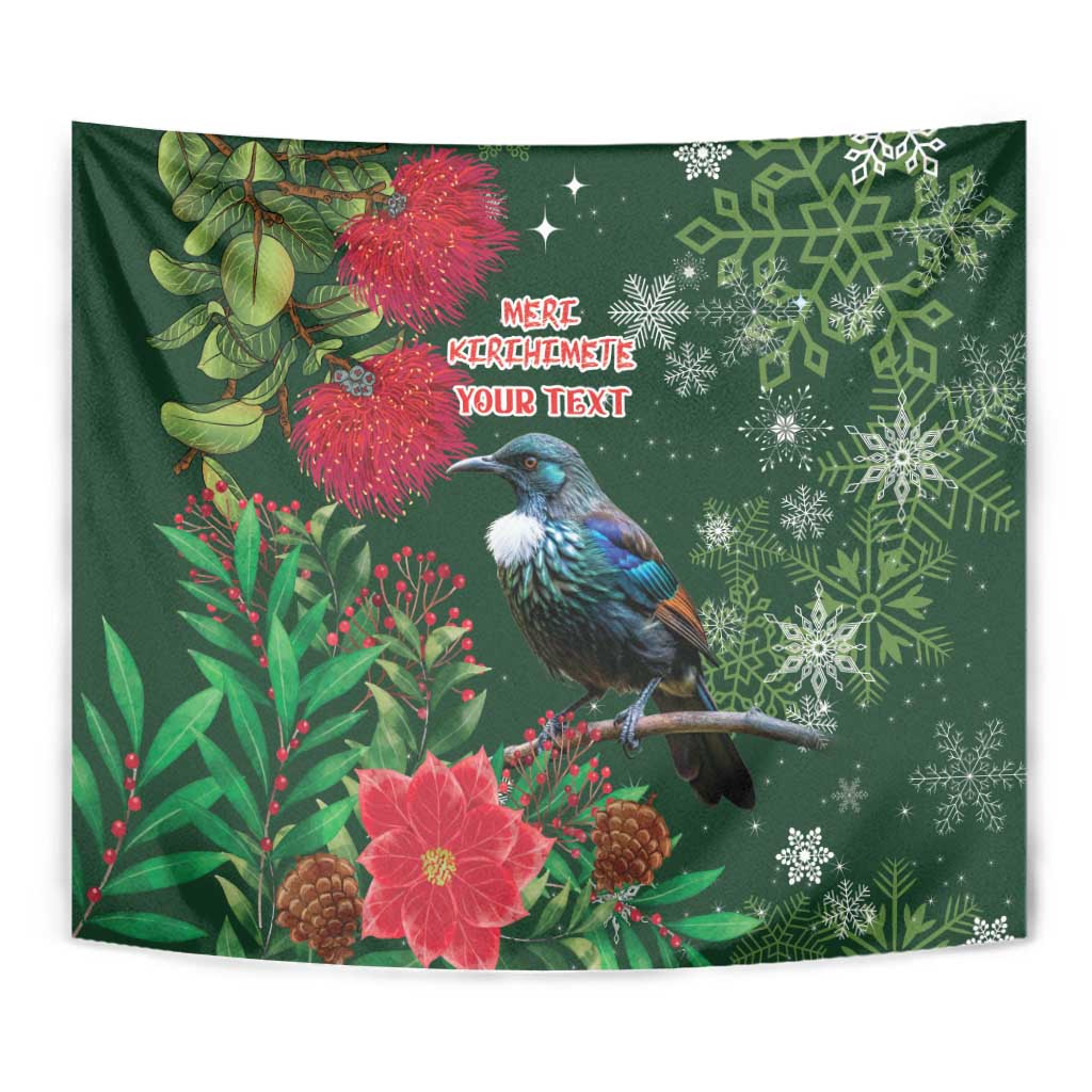 Tui Meri Kirihimete Personalised Tapestry Pohutukawa Flowers Green Motif - Aussie Hoodie