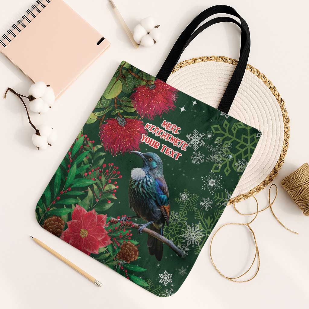 Tui Meri Kirihimete Personalised Tote Bag Pohutukawa Flowers Green Motif - Aussie Hoodie