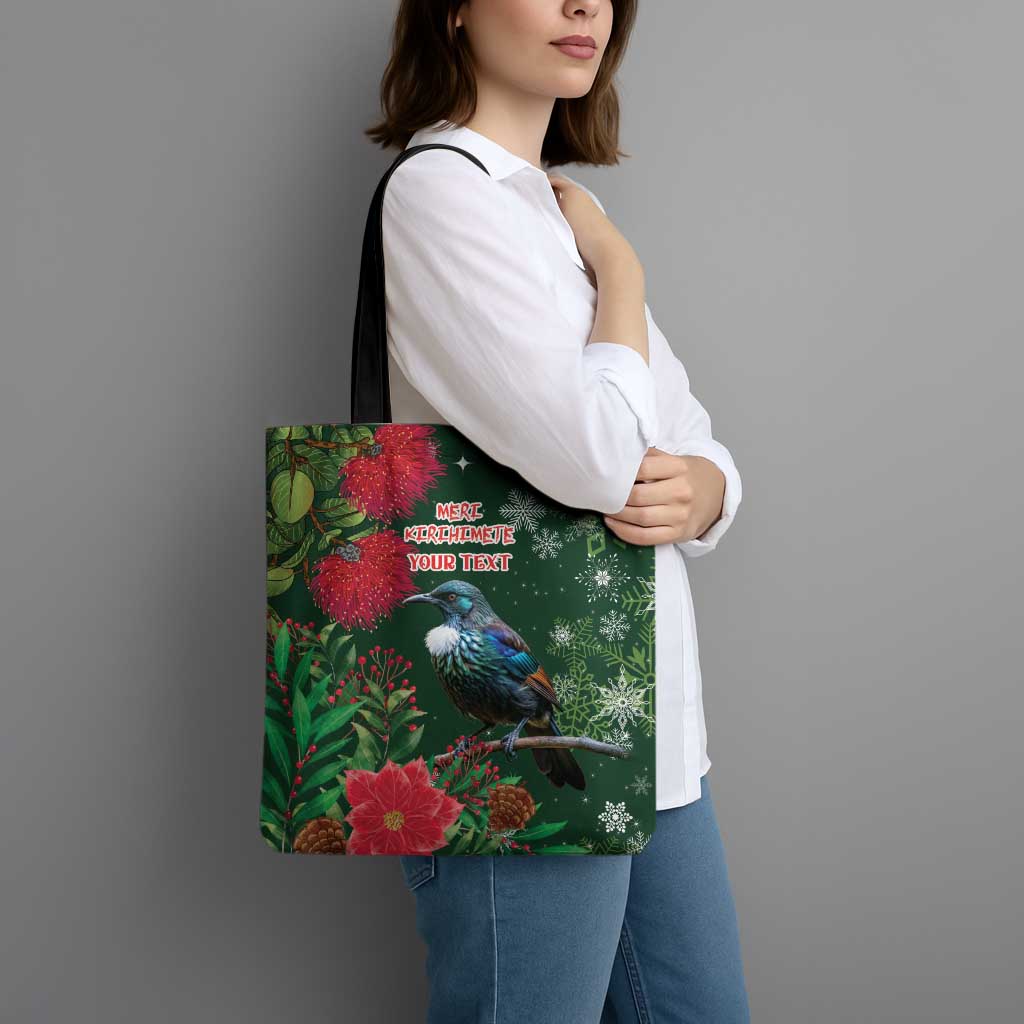 Tui Meri Kirihimete Personalised Tote Bag Pohutukawa Flowers Green Motif - Aussie Hoodie