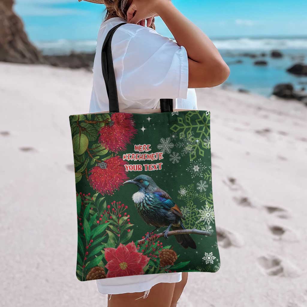 Tui Meri Kirihimete Personalised Tote Bag Pohutukawa Flowers Green Motif - Aussie Hoodie
