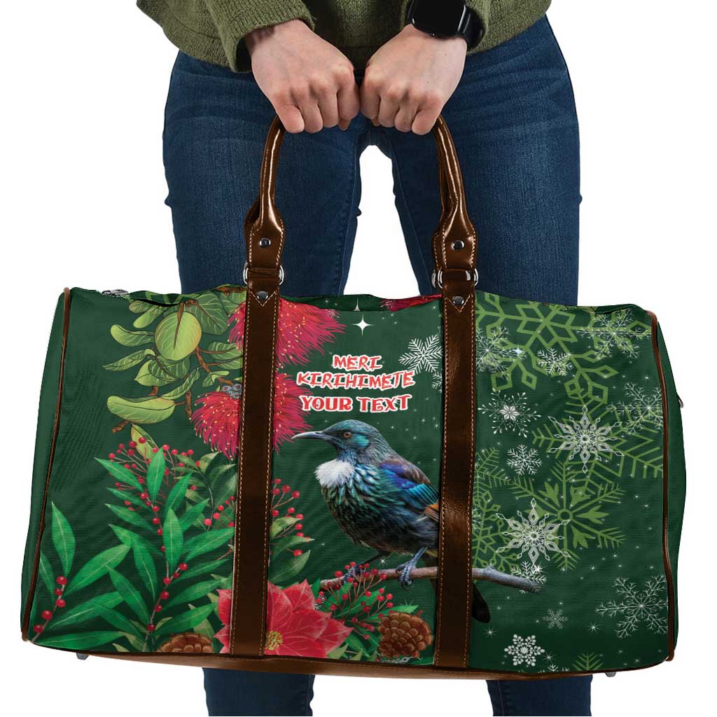 Tui Meri Kirihimete Personalised Travel Bag Pohutukawa Flowers Green Motif - Aussie Hoodie