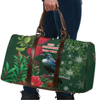 Tui Meri Kirihimete Personalised Travel Bag Pohutukawa Flowers Green Motif - Aussie Hoodie
