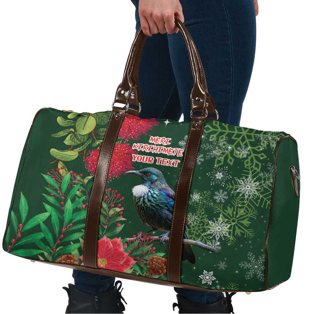 Tui Meri Kirihimete Personalised Travel Bag Pohutukawa Flowers Green Motif - Aussie Hoodie