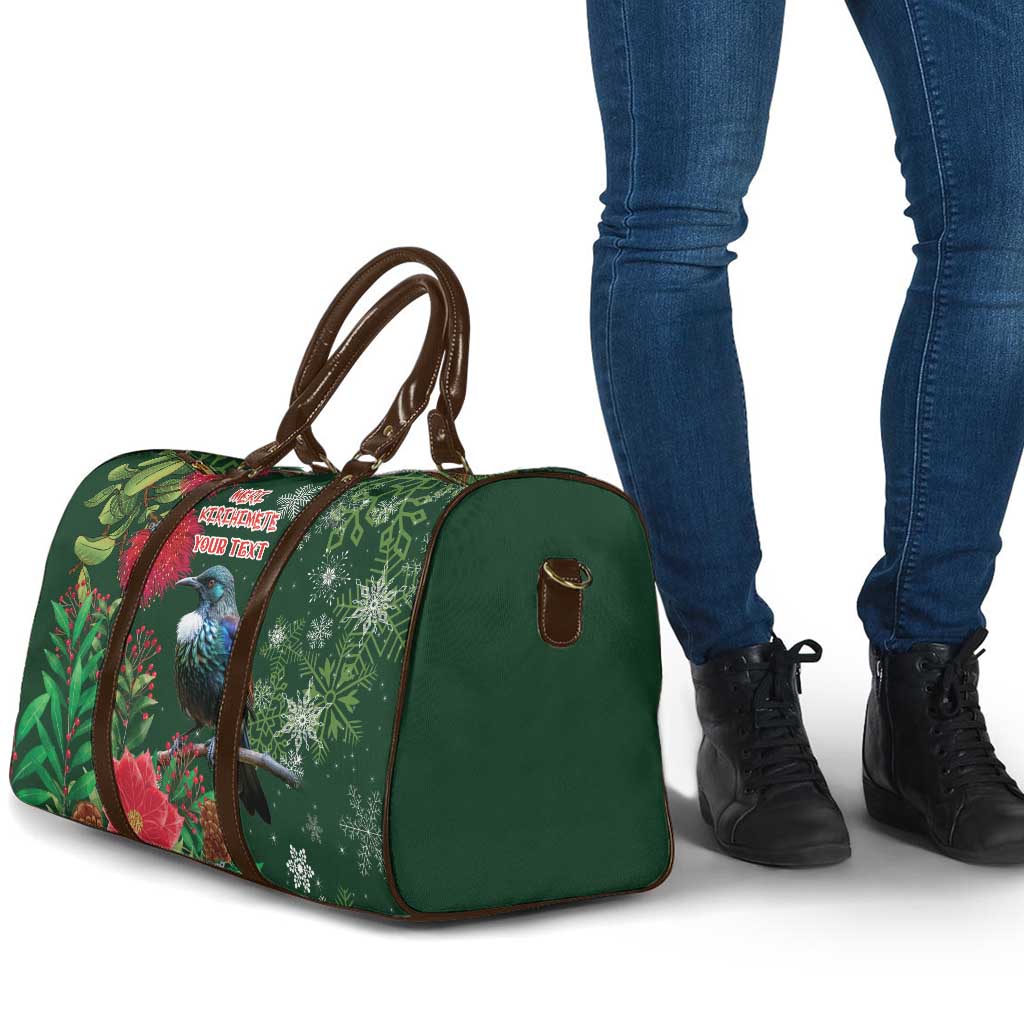 Tui Meri Kirihimete Personalised Travel Bag Pohutukawa Flowers Green Motif - Aussie Hoodie