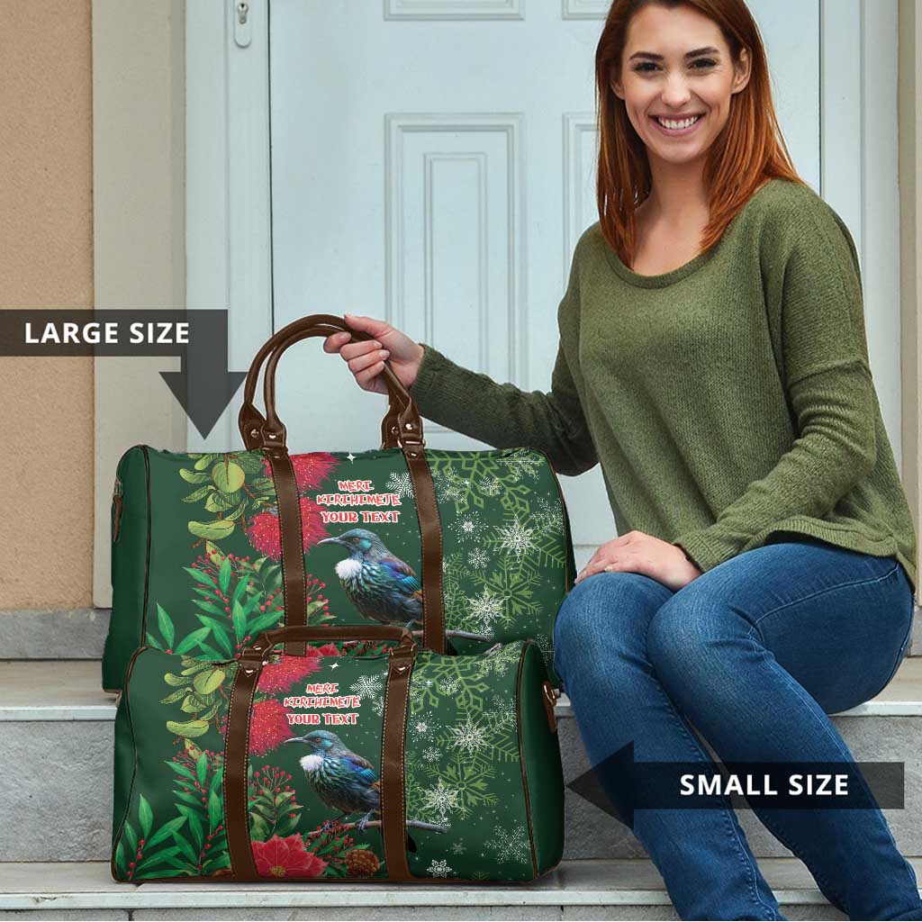 Tui Meri Kirihimete Personalised Travel Bag Pohutukawa Flowers Green Motif - Aussie Hoodie