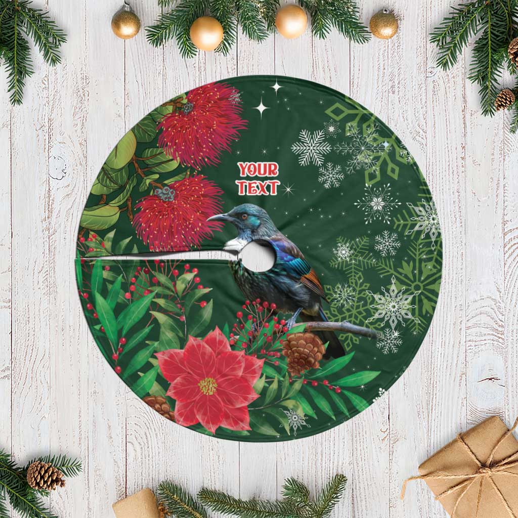 Tui Meri Kirihimete Personalised Tree Skirt Pohutukawa Flowers Green Motif - Aussie Hoodie