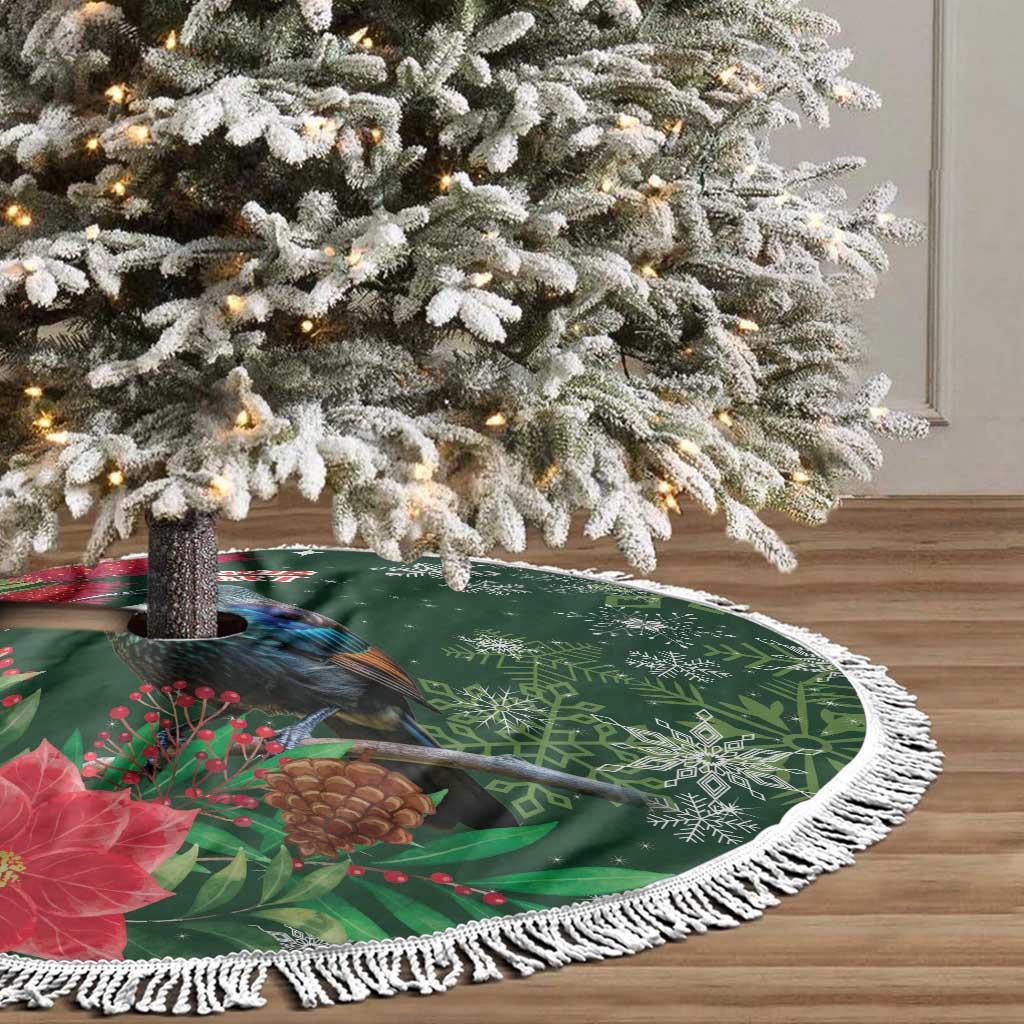 Tui Meri Kirihimete Personalised Tree Skirt Pohutukawa Flowers Green Motif - Aussie Hoodie