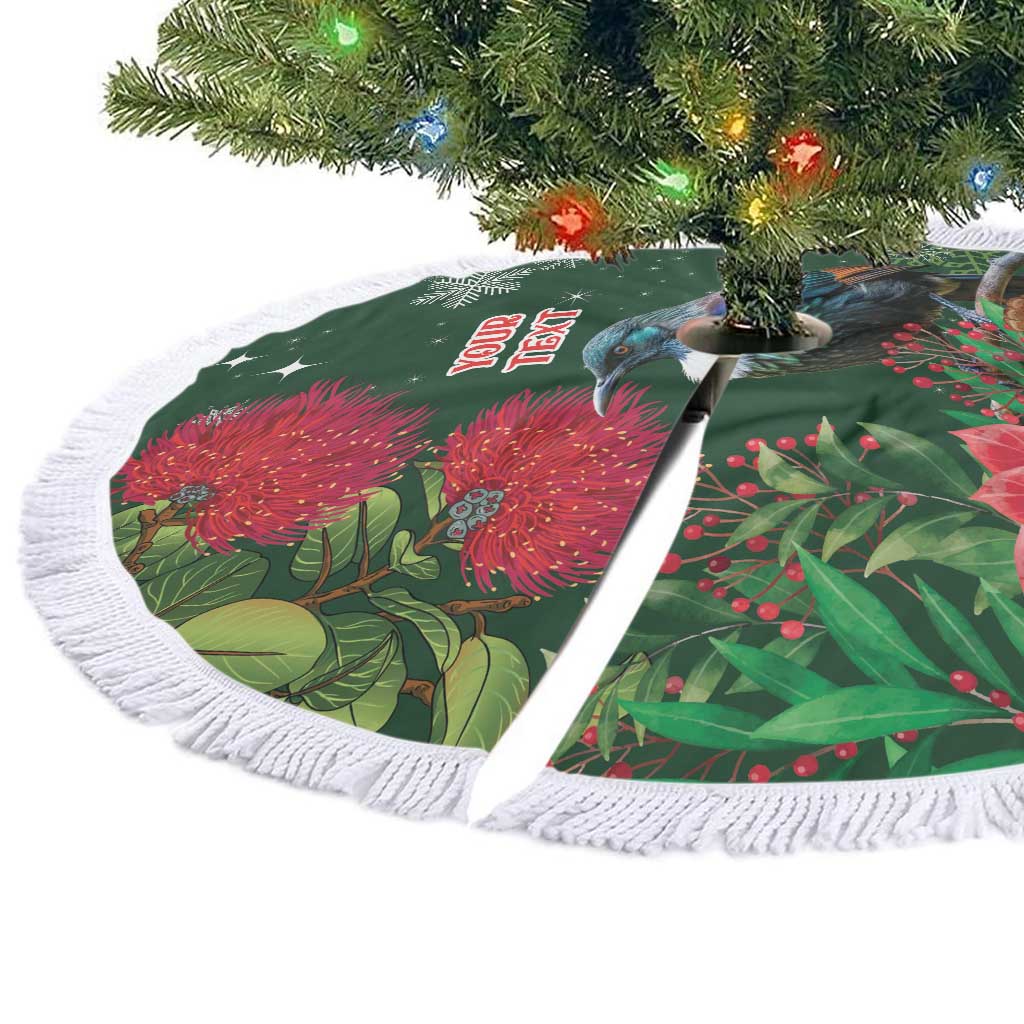 Tui Meri Kirihimete Personalised Tree Skirt Pohutukawa Flowers Green Motif - Aussie Hoodie
