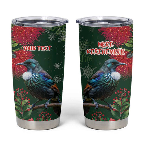 Tui Meri Kirihimete Personalised Tumbler Cup Pohutukawa Flowers Green Motif - Aussie Hoodie